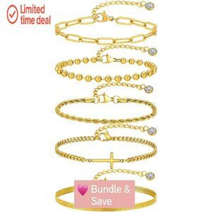 14k Gold Plated Snake Cuban Link Bracelet Set Stackable Christian Jewelry